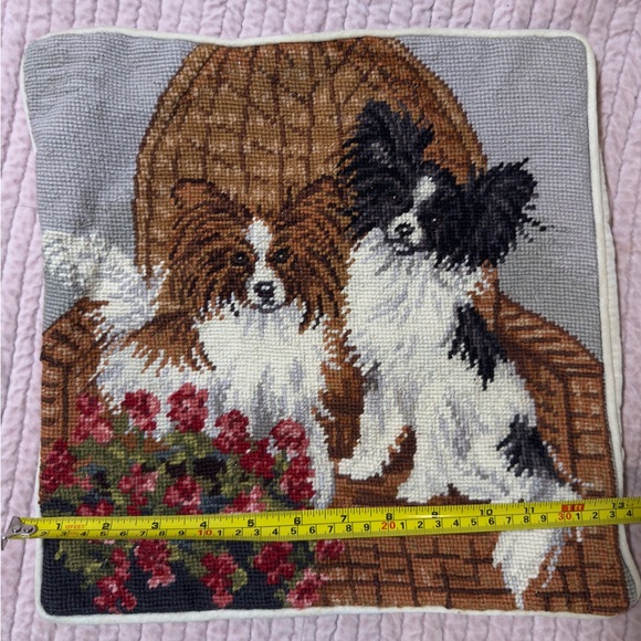 Papillon needlepoint pillow cover 13” square - Picture 6 of 6